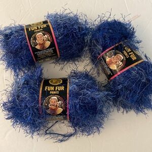 Lion brand Blue Fun Fur Yarn NEW x3 skeins indigo 40g ea